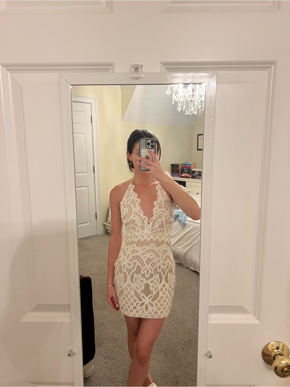 Tobi Ivory Lace Halter Mini Dress
